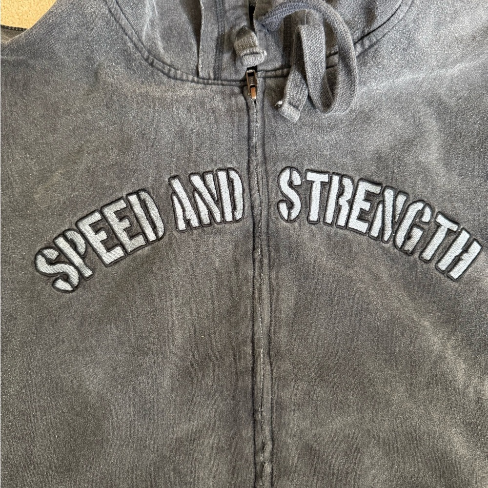 Speed and Strength Men's Black Washed Lightweight Zip Hoodie